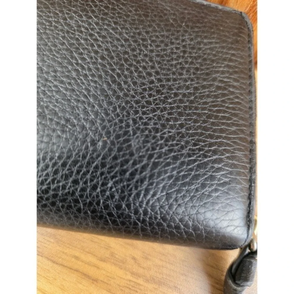 Tory Burch Bombe T Zip Wallet Continental Black Pebbled Leather